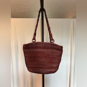 Luna Borsa Woven Shoulder Tote Bag in Deep Brown